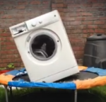 A brick…in a washing machine…on a trampoline