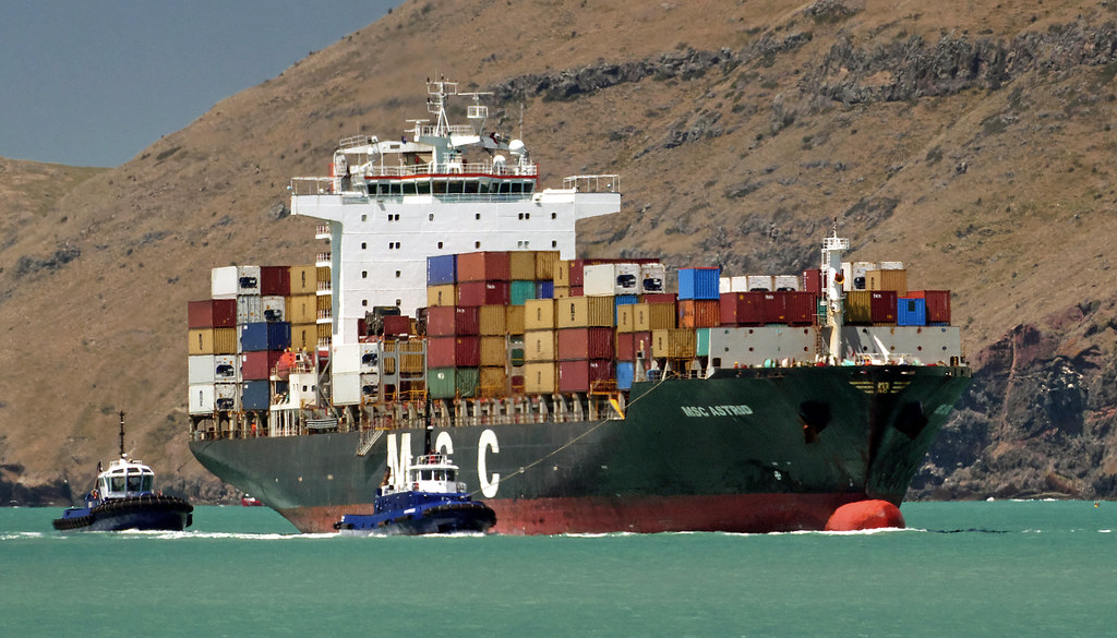 A container ship carrying stacked containers