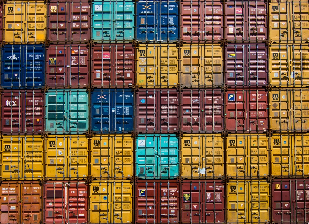 Stacked shipping containers